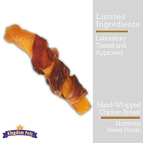 Kingdom Pets Chicken Jerky & Sweet Potato Dog Treats with Only 4 Ingredients and No Fillers, 3 Pound Bag
